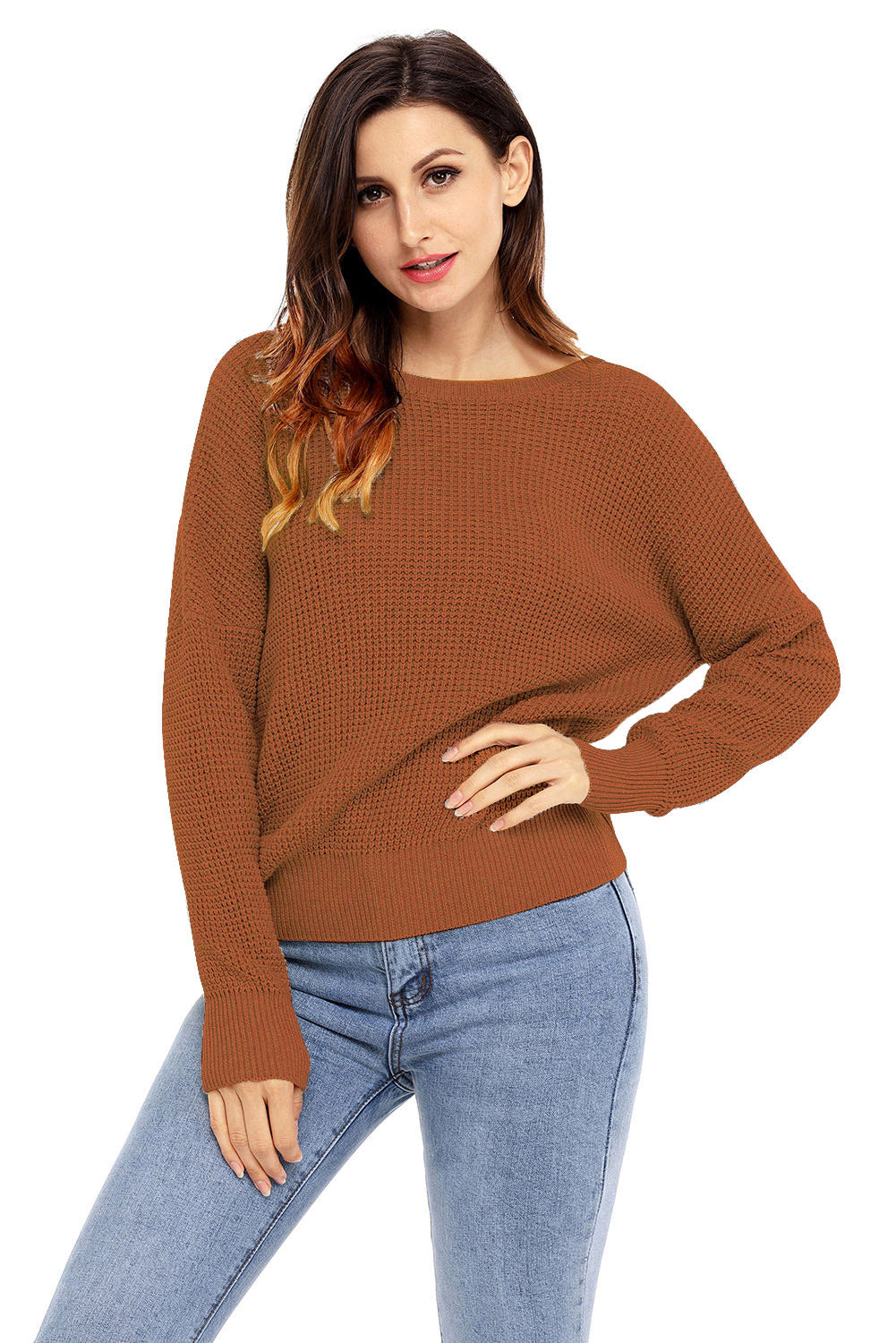Gray Cross Back Hollow-out Sweater