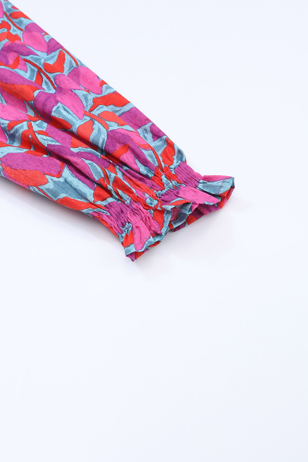 Camicia a maniche lunghe a sbuffo con bottoni floreali astratti multicolori