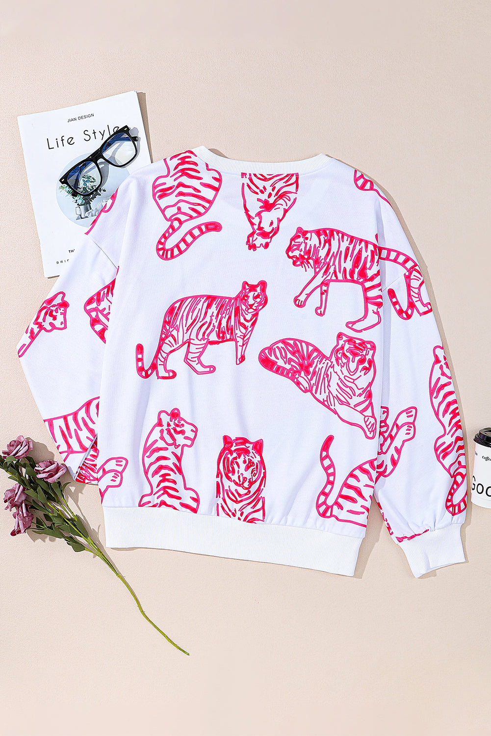 Sweat-shirt à imprimé animal rose blanc vif