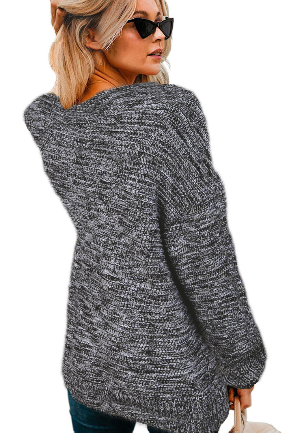 Cardigan en tricot gris foncé à manches longues et larges