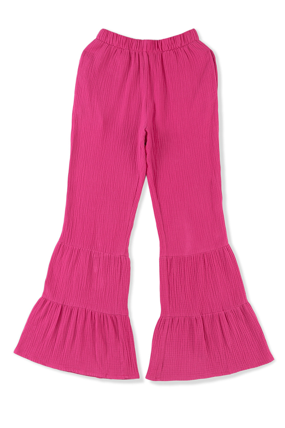 Pantaloni con fondo a campana con volant a vita alta testurizzati rosa