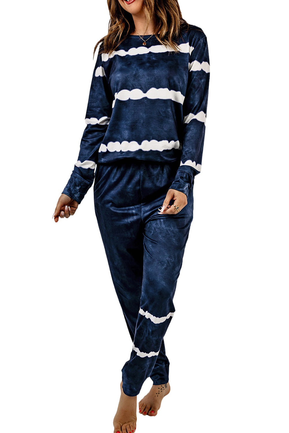 Set lounge con maniche lunghe e joggers a righe blu