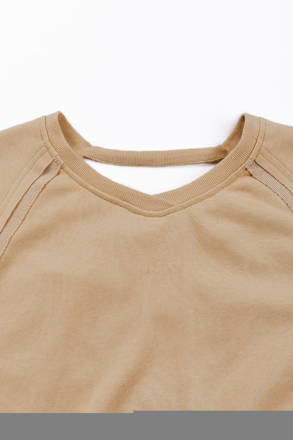 Helles, französisch-beigefarbenes, einfarbiges Sweatshirt mit ausgehöhltem Rücken und Gittermuster
