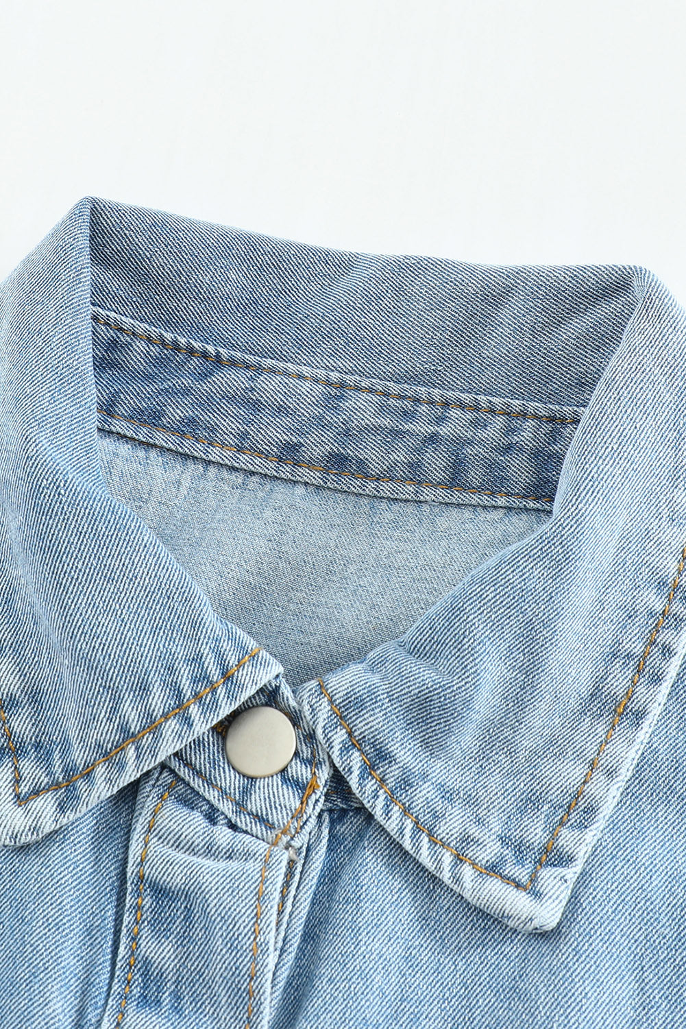 Sky Blue Pocket Raw Hem Buttoned Denim Jacket