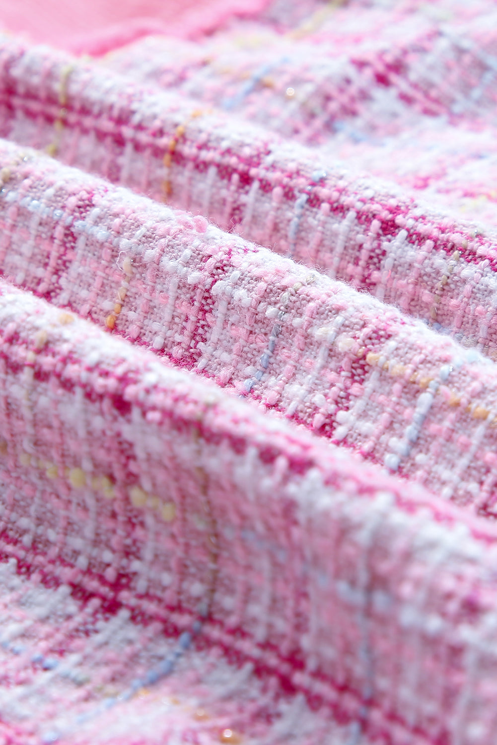 Veste boutonnée en patchwork à carreaux en tweed effiloché rose