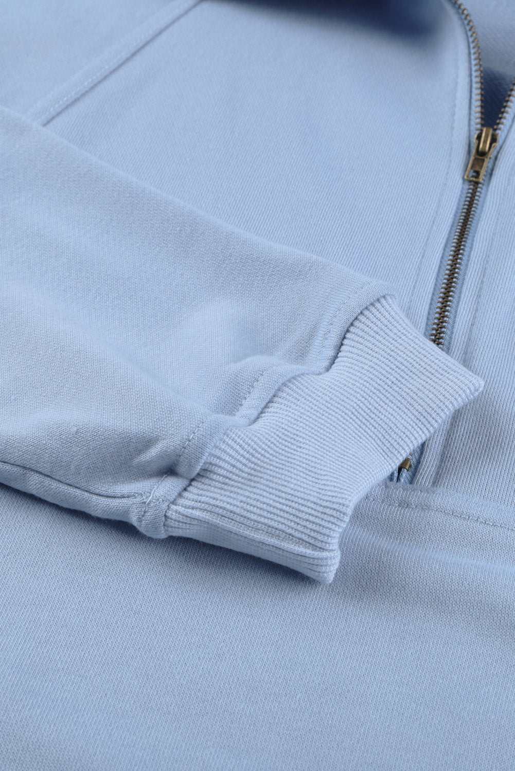 Pamučni pulover s pola patentnim zatvaračem Nebeskoplava majica s džepovima