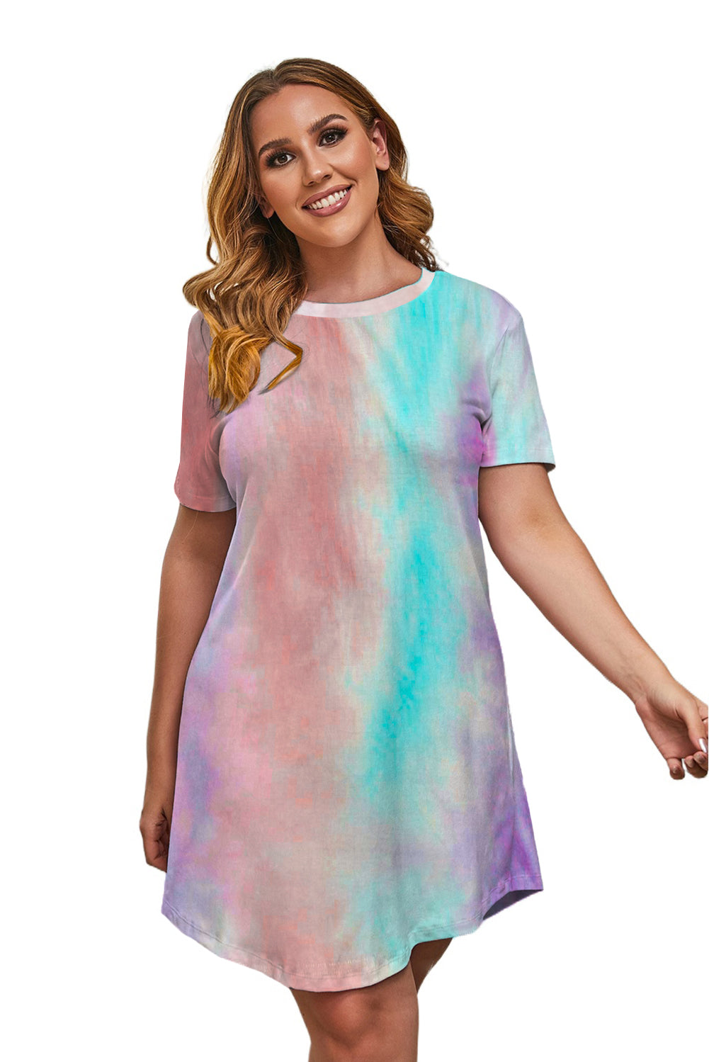 Mini-robe multicolore tie-dye à manches courtes grande taille