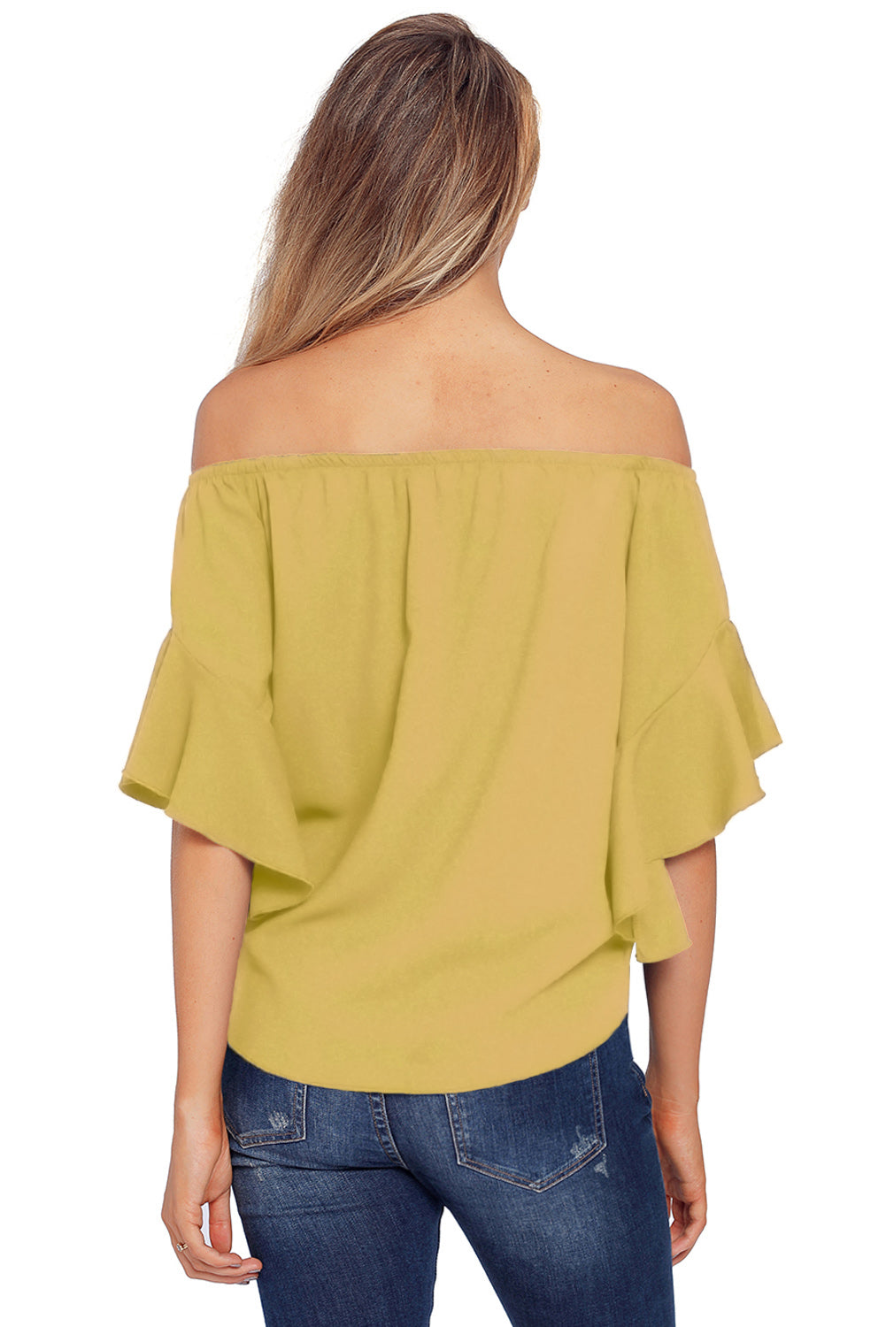 Yellow Off The Shoulder Knot Front Top