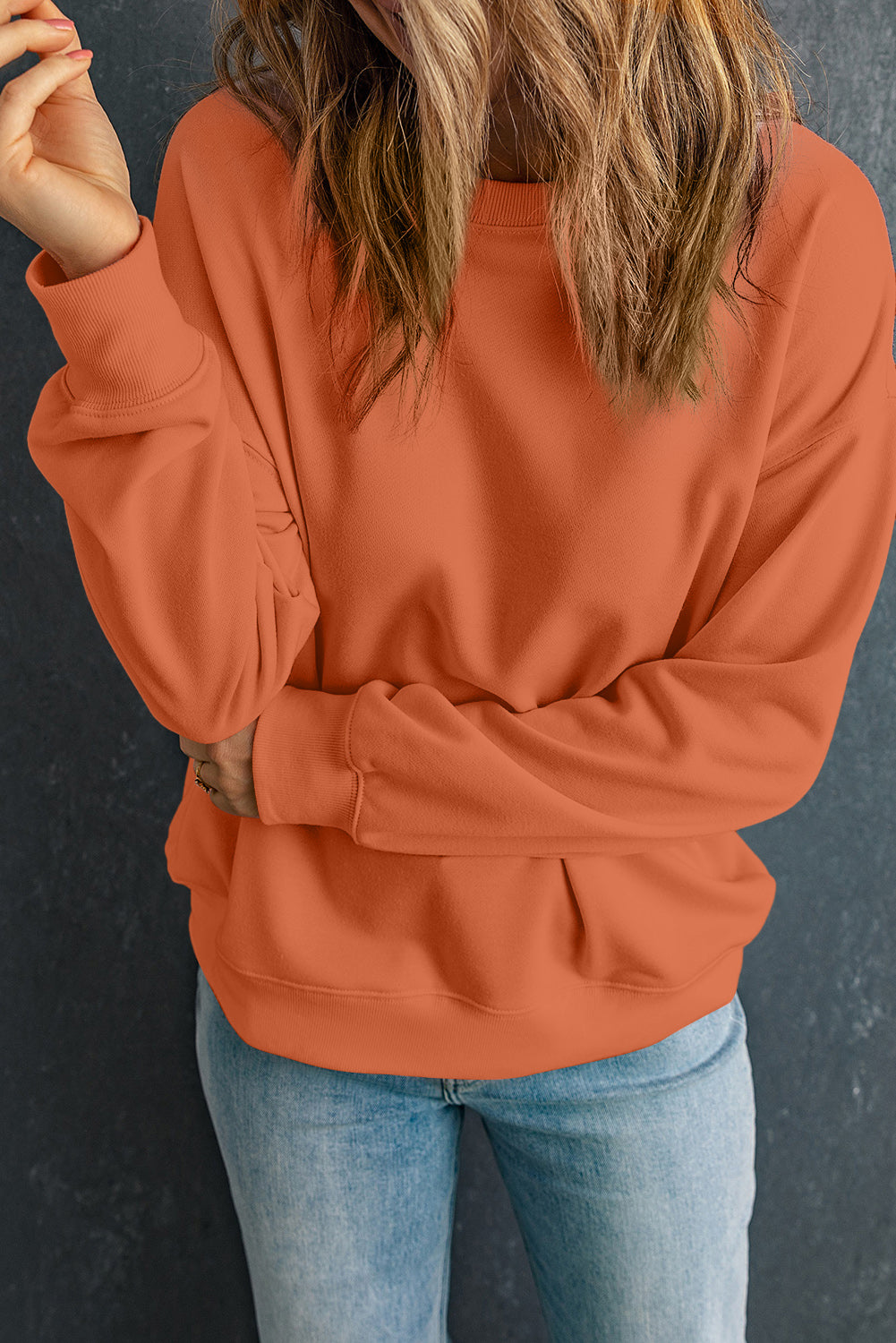 Sweat-shirt orange uni classique à col rond