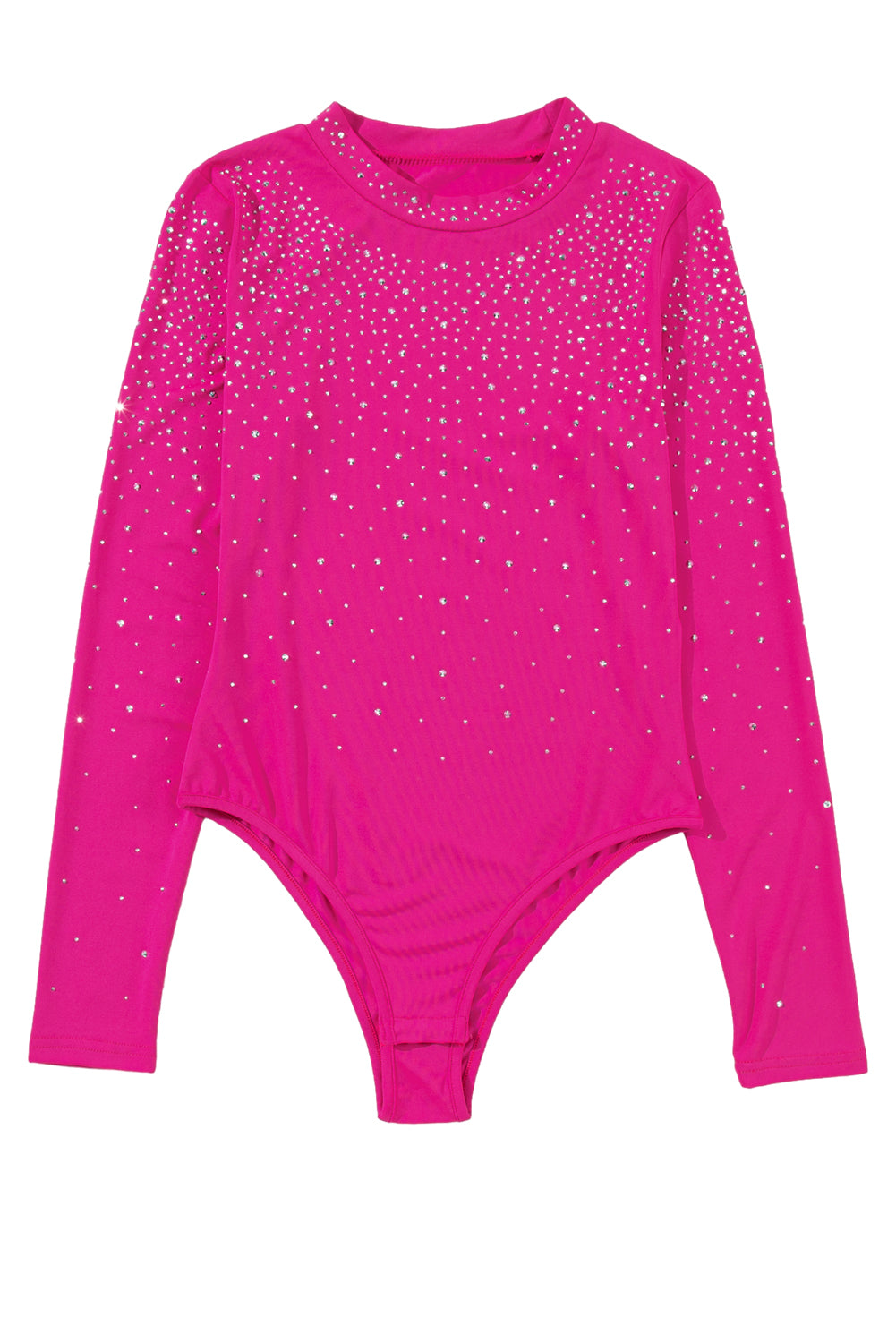 Body a maniche lunghe in rete con strass rosa