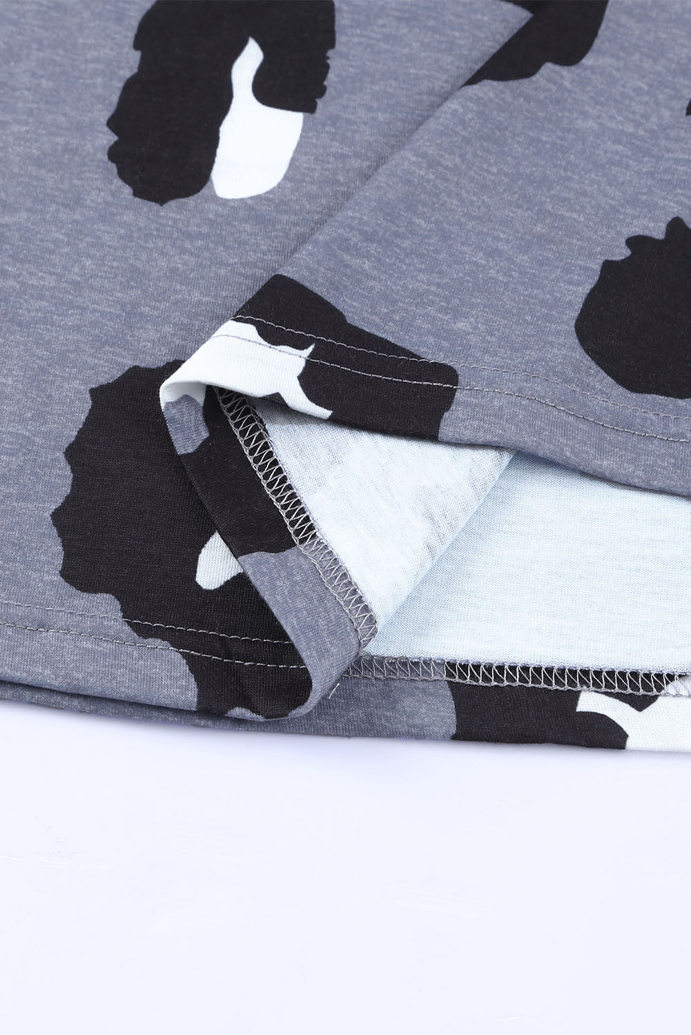 Gray Leopard Print Long Sleeve Loose Top