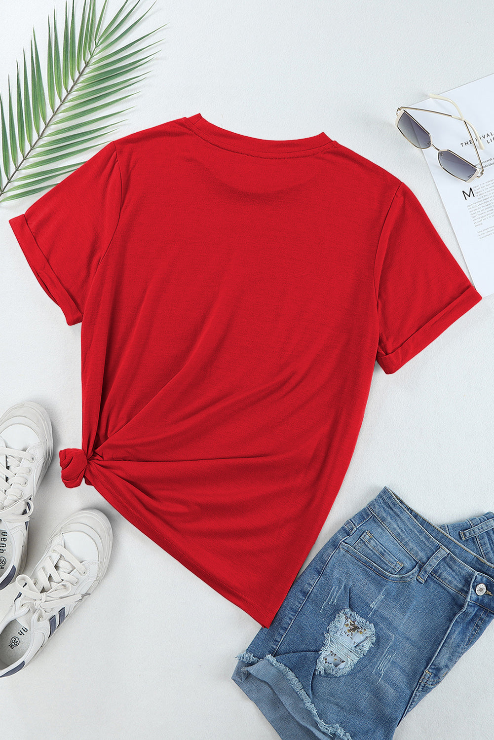 T-shirt casual con scollo tondo e stampa stelle rosse USA