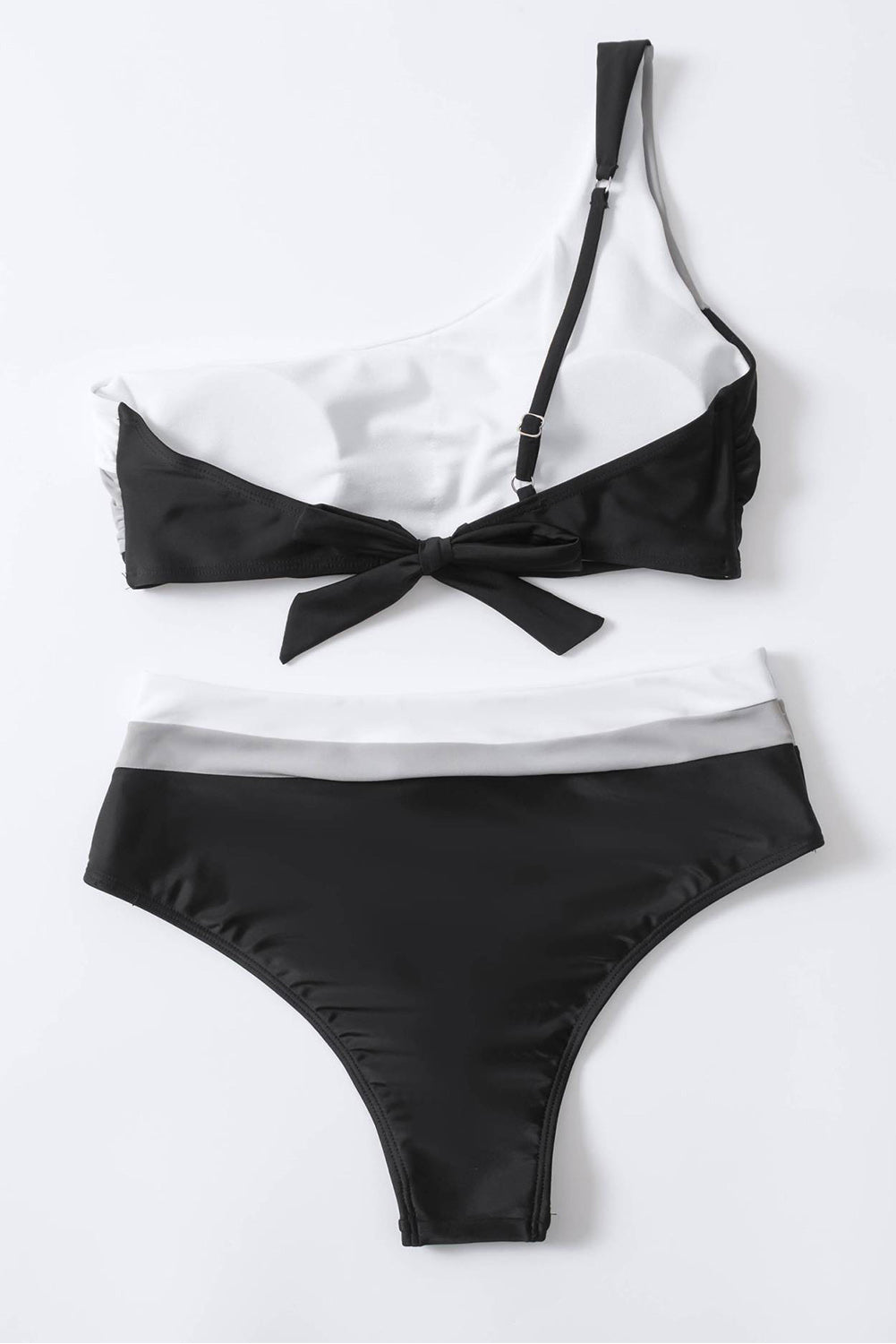 Boja crna Triple Tones Colorblock Bikini visokog struka na jedno rame