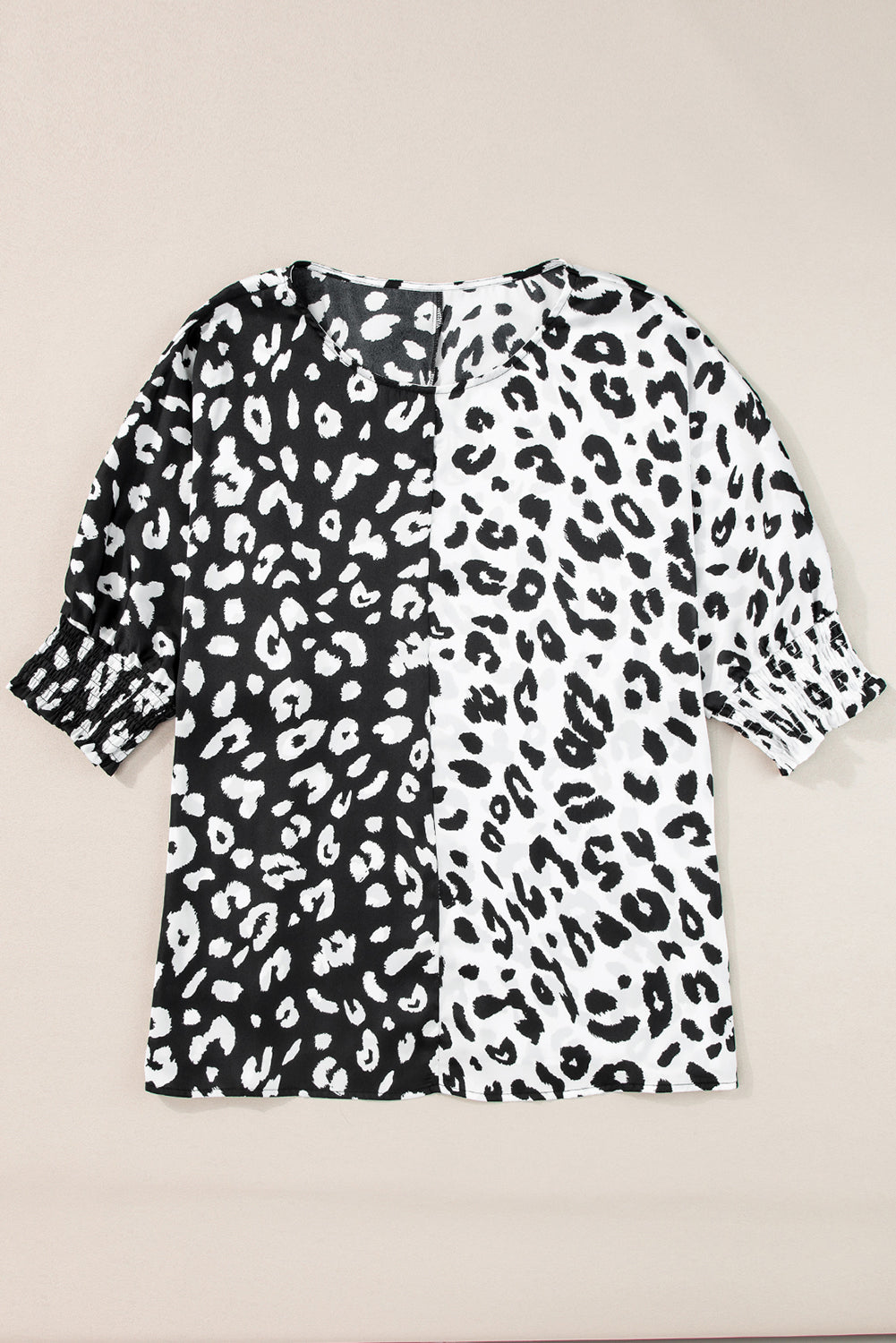 Crna bluza do pola rukava s leopard kontrastom veće veličine