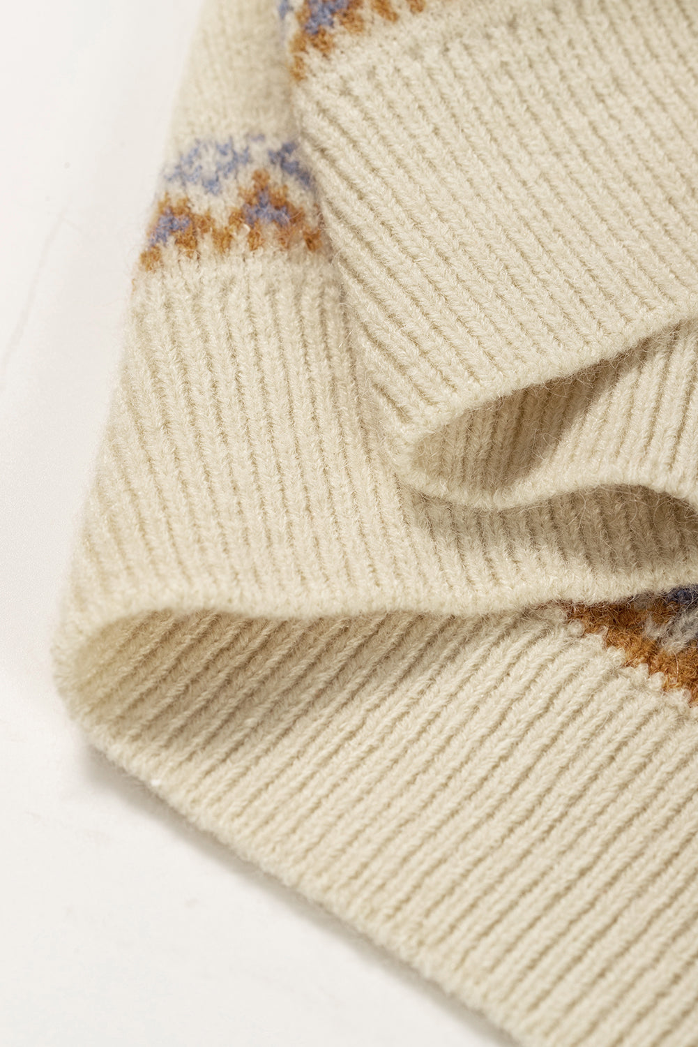 Multicolor Vintage Geometric Detail Round Neck Sweater