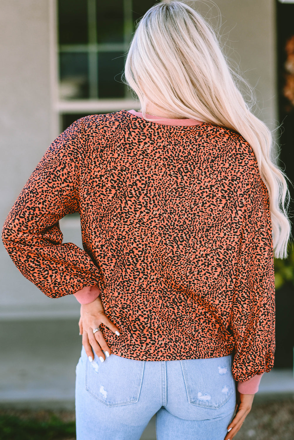 Vintage Pullover-Sweatshirt mit Leoparden-Blasenärmeln