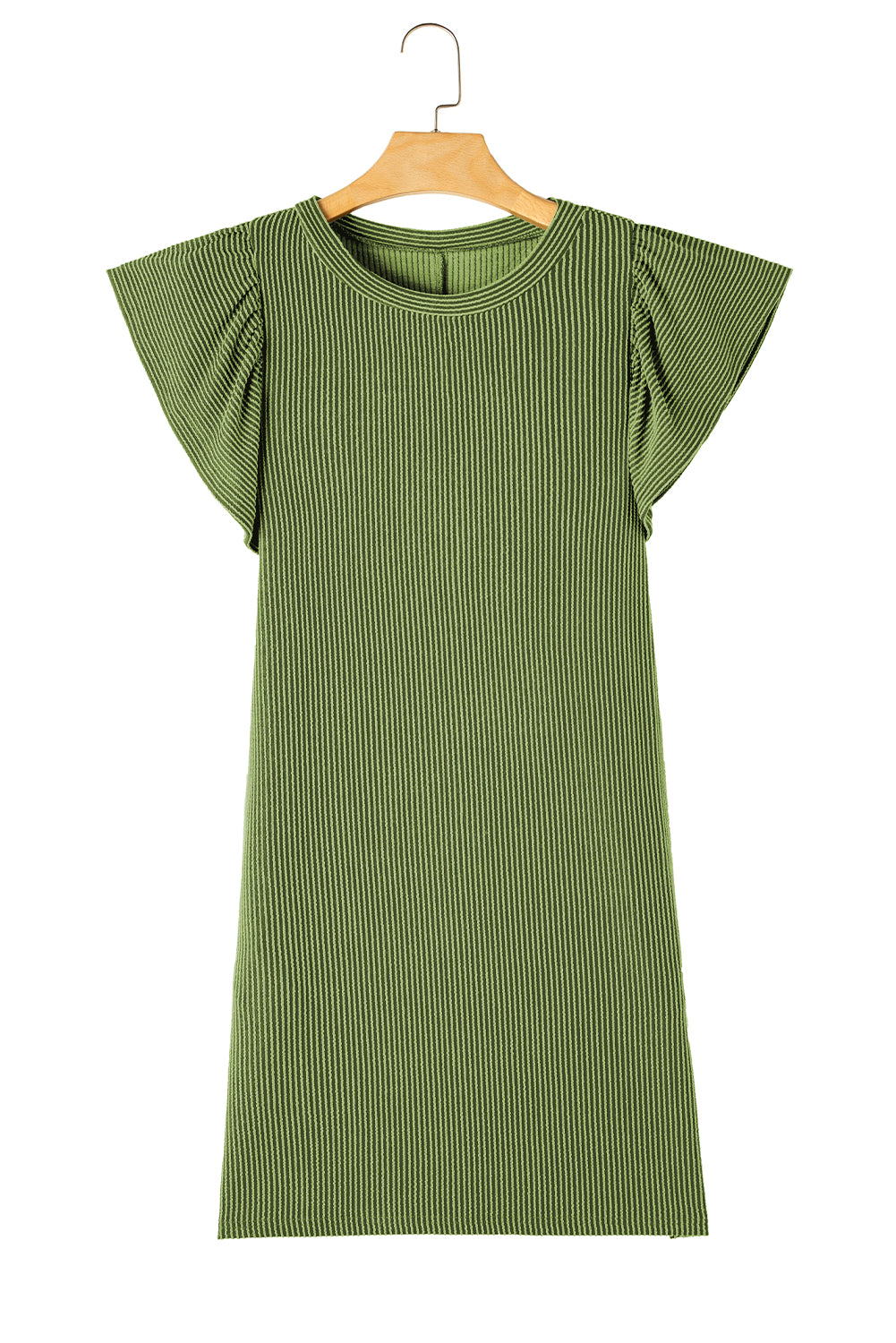 Travnato zelena rebrasta haljina s lepršavim rukavima
