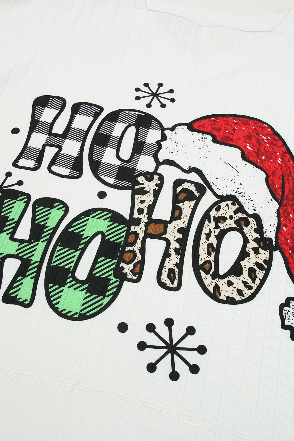 Haut à manches longues côtelé large blanc HOHOHO Christmas Graphic