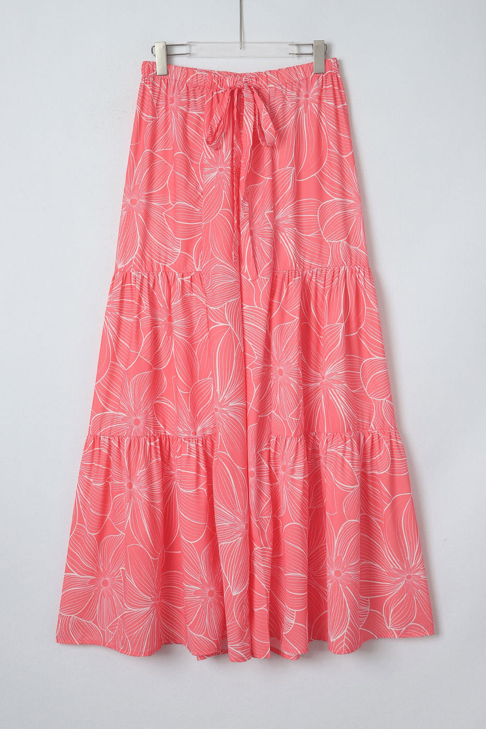 Pantaloni larghi con stampa floreale bohémien rosa