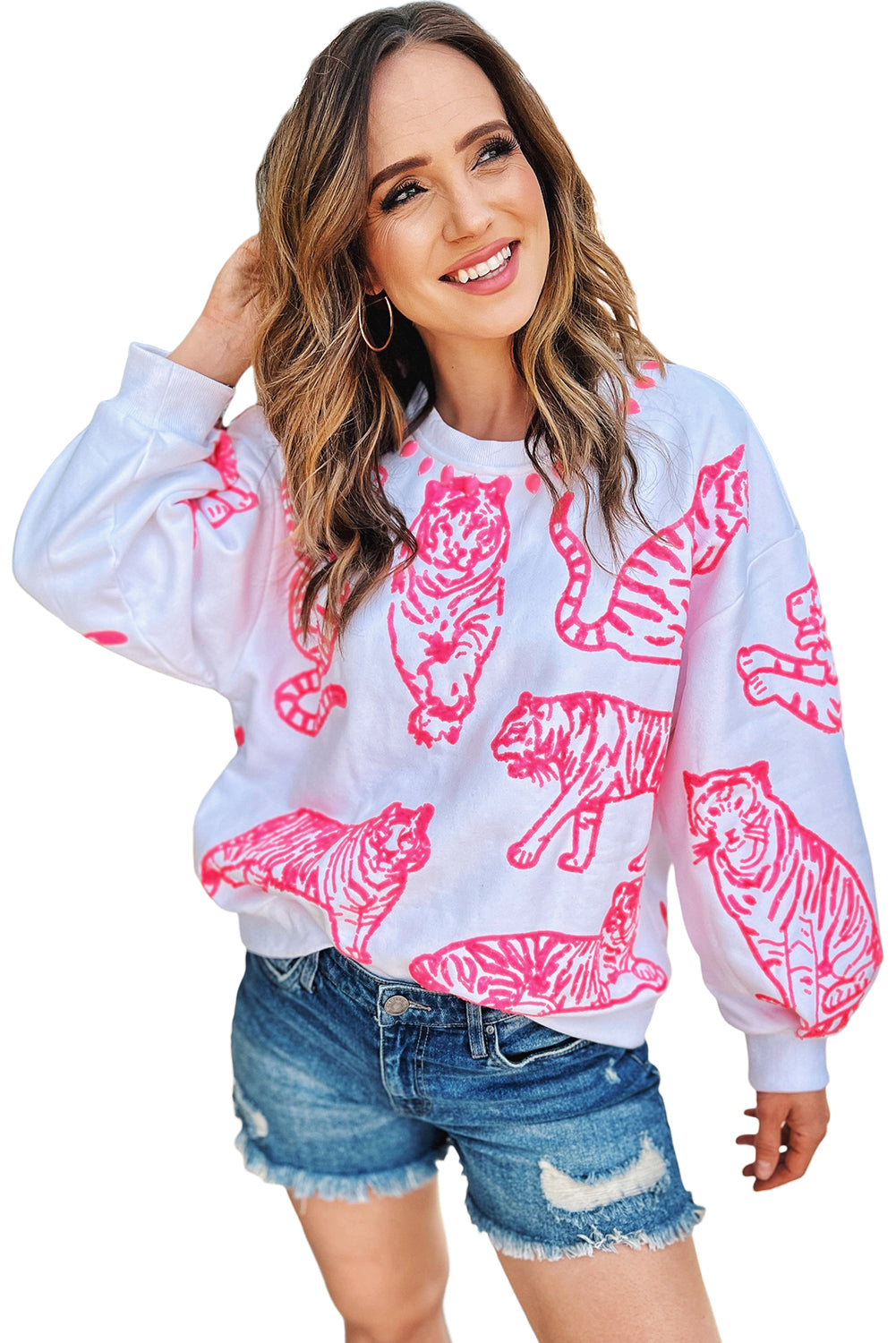 Hellweiß-rosafarbenes Pullover-Sweatshirt mit Animal-Print