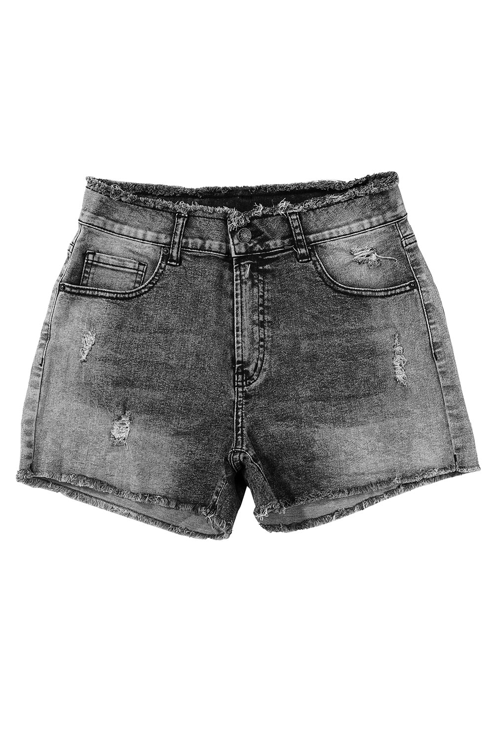 Shorts in denim skinny con taglio vivo e lavaggio acido grigio