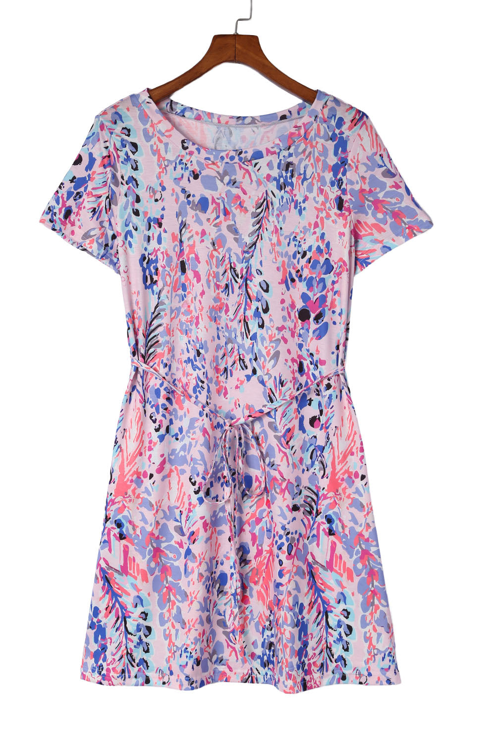 Višebojna mini haljina kratkih rukava na vezanje s cvjetnim printom