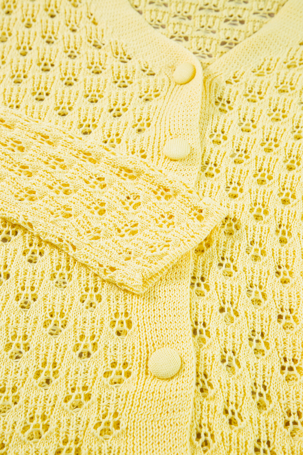 Yellow Pointelle Knit V Neck Sweater Cardigan
