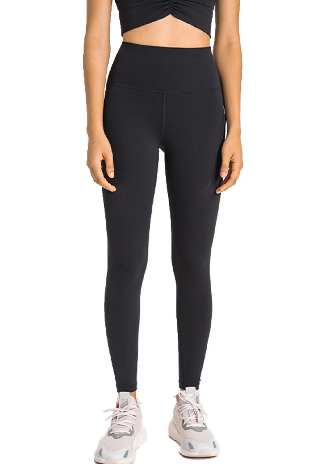 Schwarze Fitness-Leggings mit hoher Taille und Taschen