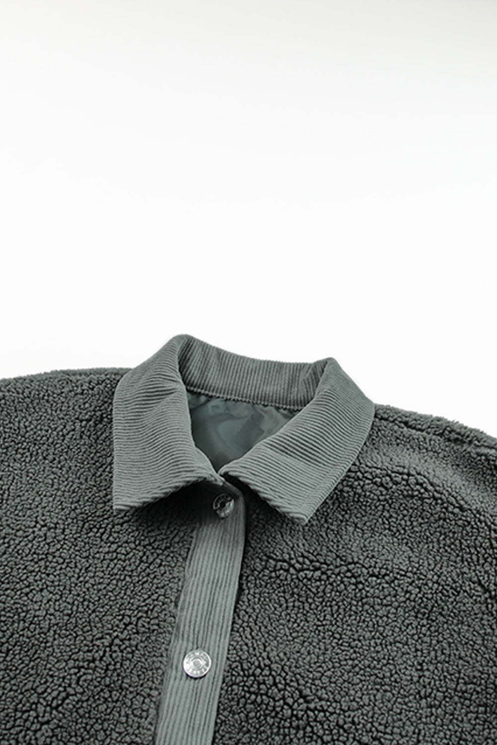 Veste Sherpa grise à bordures en velours côtelé et patch aux coudes