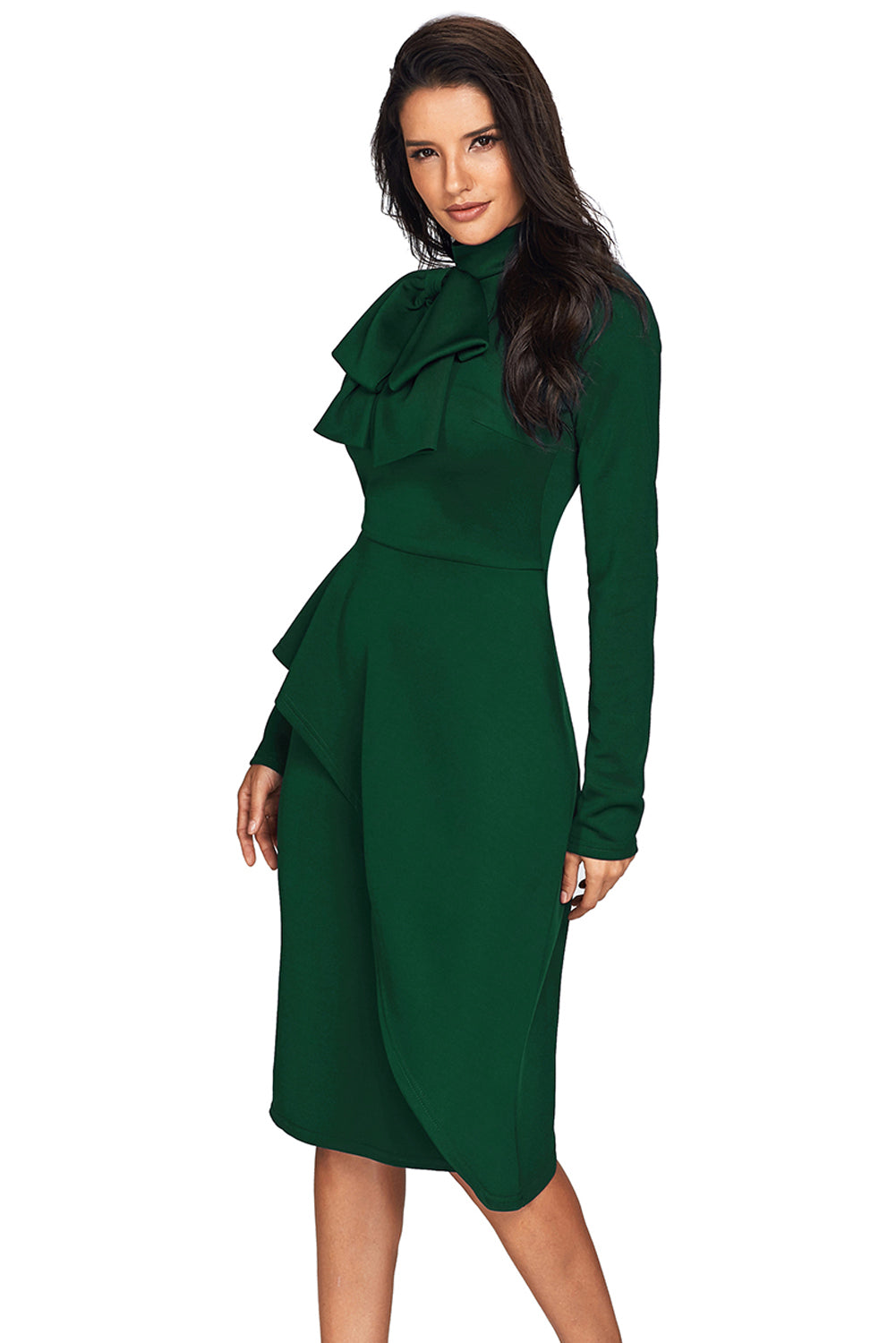 Zelena asimetrična haljina s peplumom u stilu mace od žada
