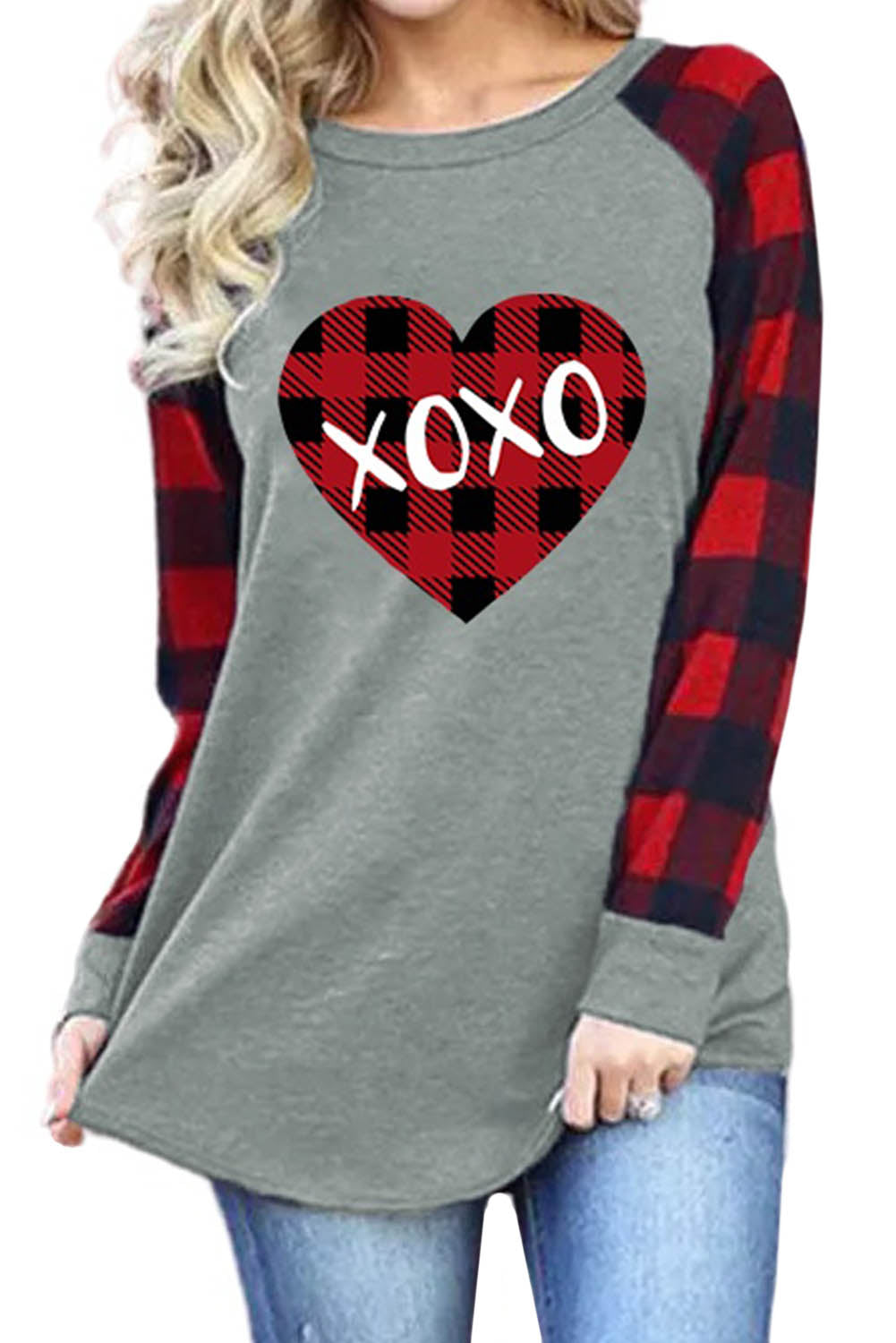 XOXO majica s kariranim rukavima u boji