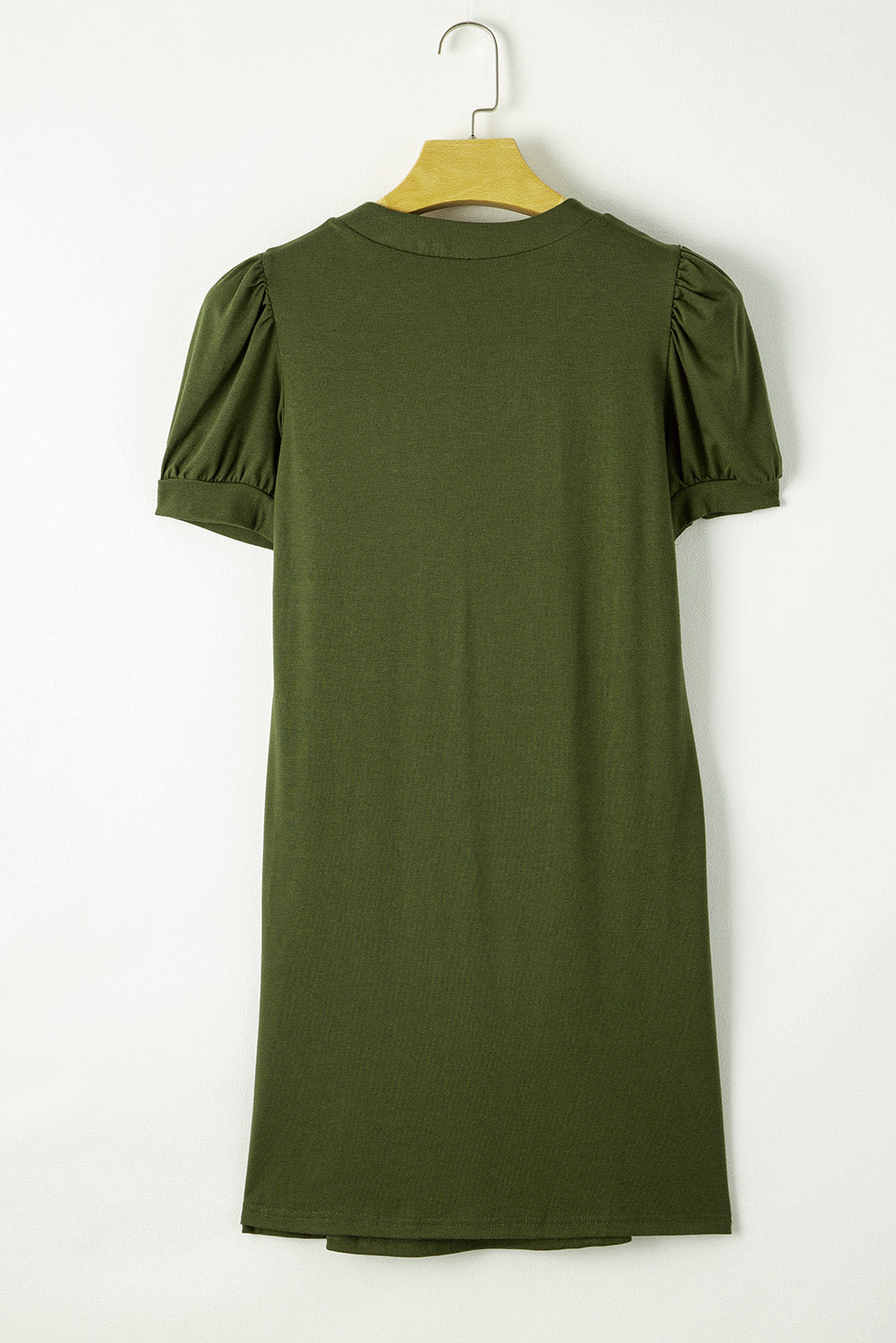 Abito t-shirt a trapezio con maniche a sbuffo pieghettate e collo dentellato verde felce