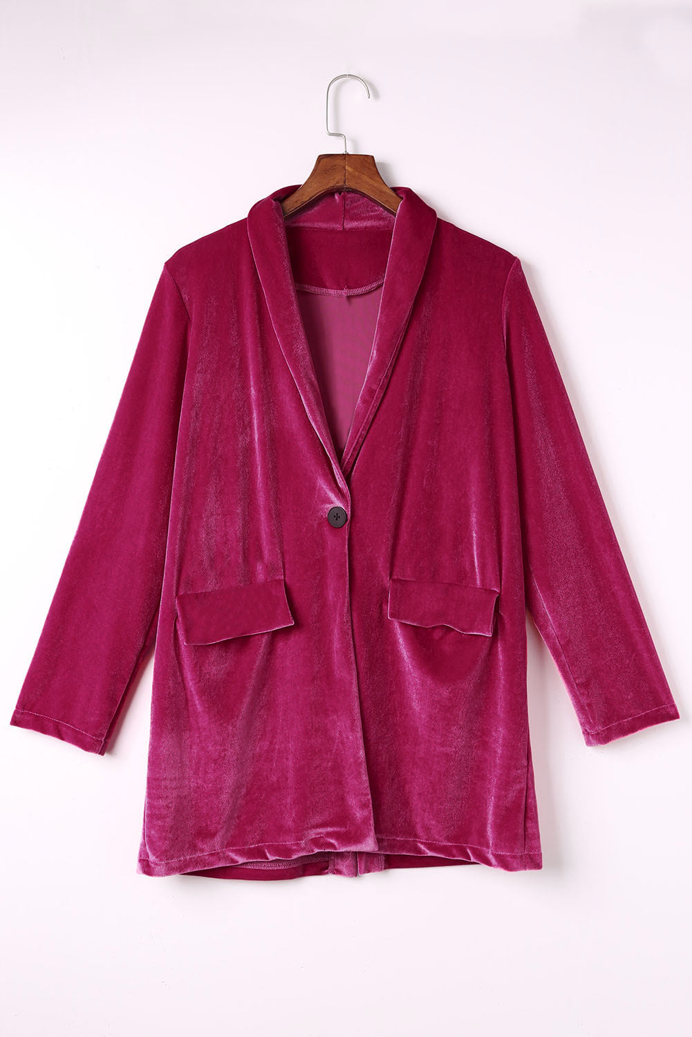 Red Casual Pocketed Velvet Blazer