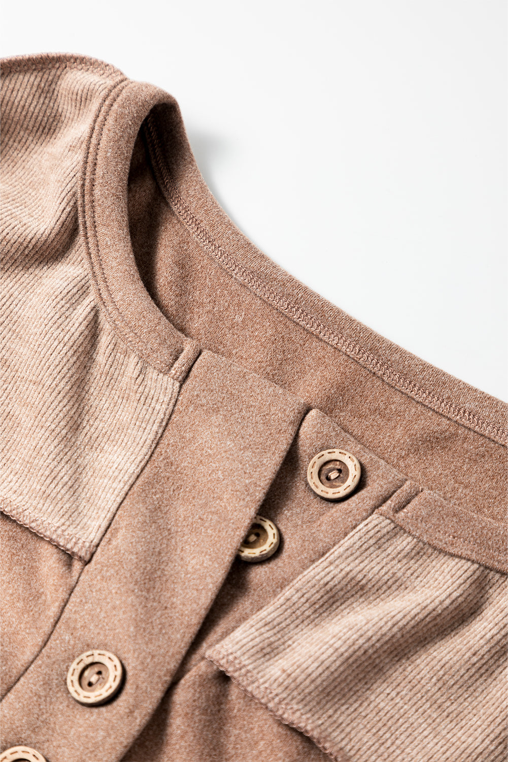 Dark Brown Exposed Seam Ribbed Thumbhole Sleeve Buttoned Sweatshirt