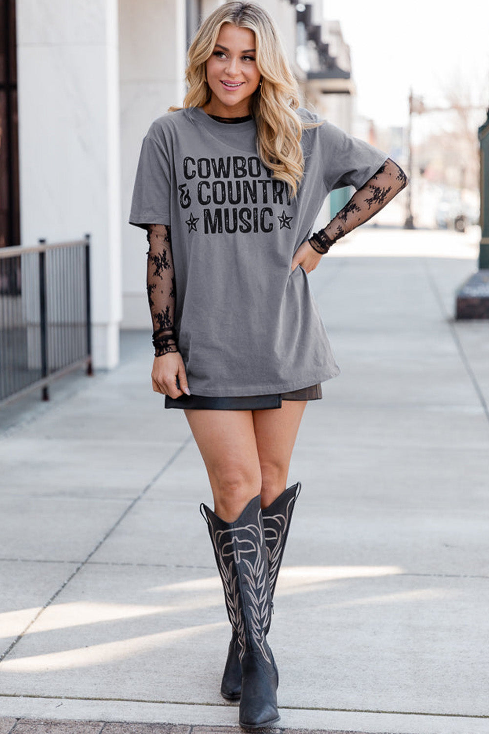 Graues COWBOYS COUNTRY MUSIC Grafik-T-Shirt