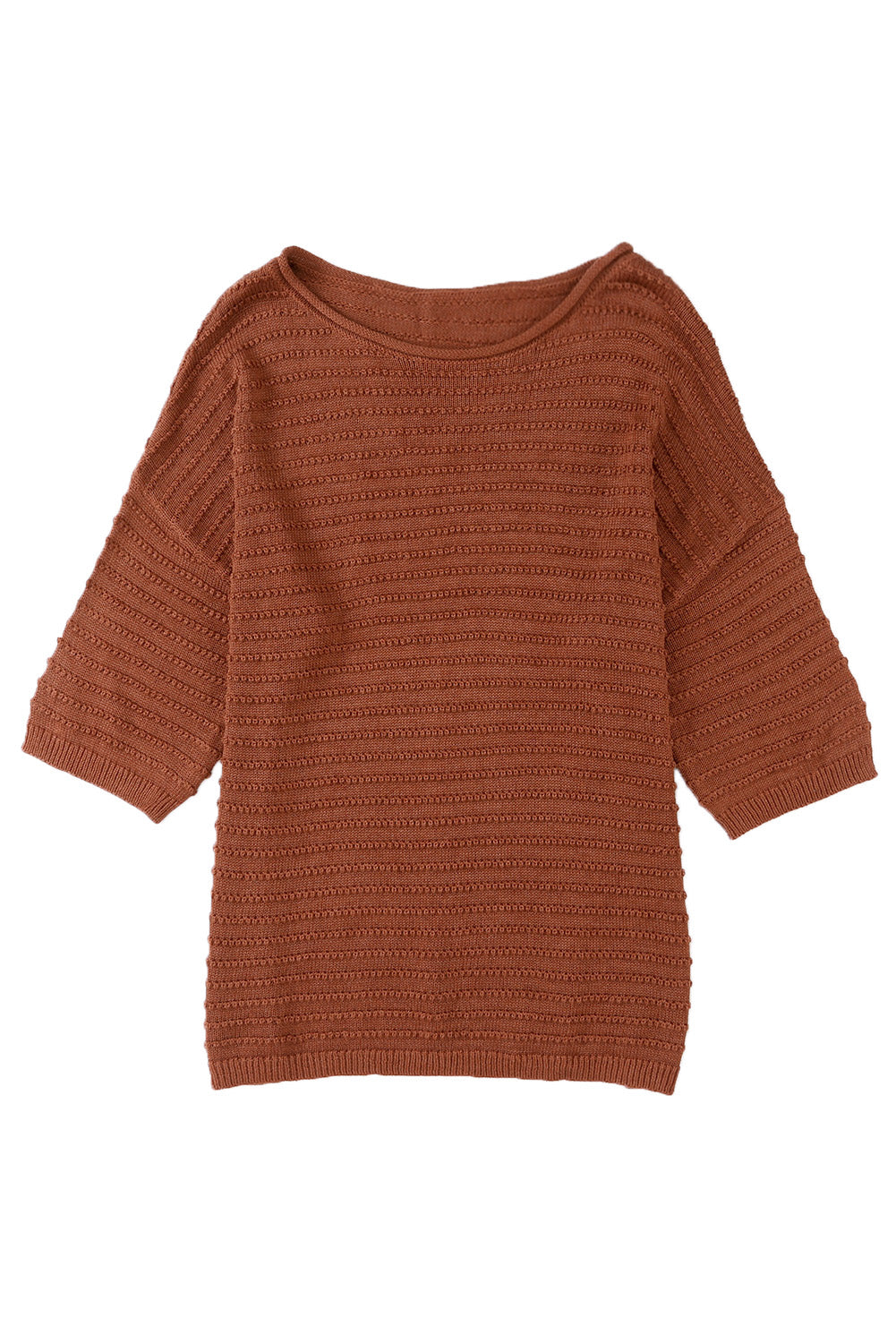 Aprikosenfarbenes, strukturiertes Strick-T-Shirt mit tief angesetzter Schulterpartie