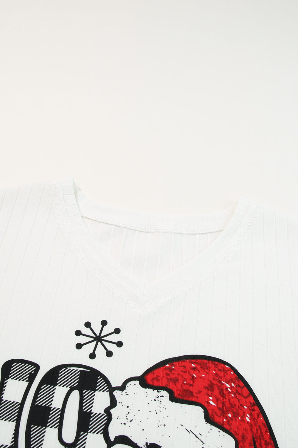 Weißes HOHOHO-Weihnachtsgrafik-Langarmshirt mit breitem Rippenmuster