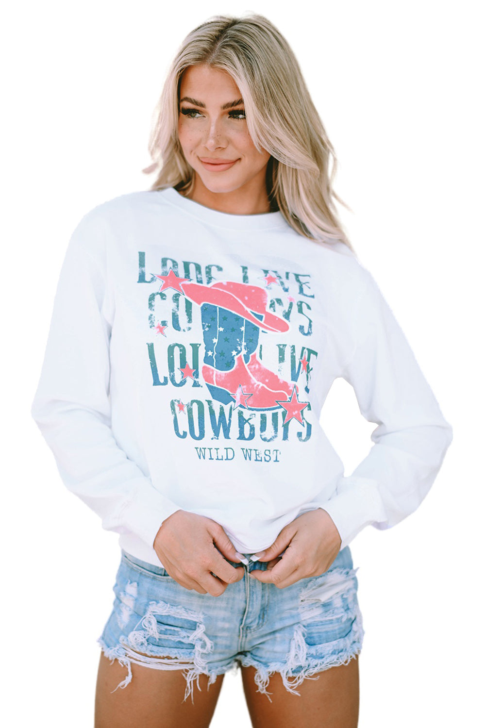 White LONG LIVE COWBOY WILD WEST Graphic Sweatshirt
