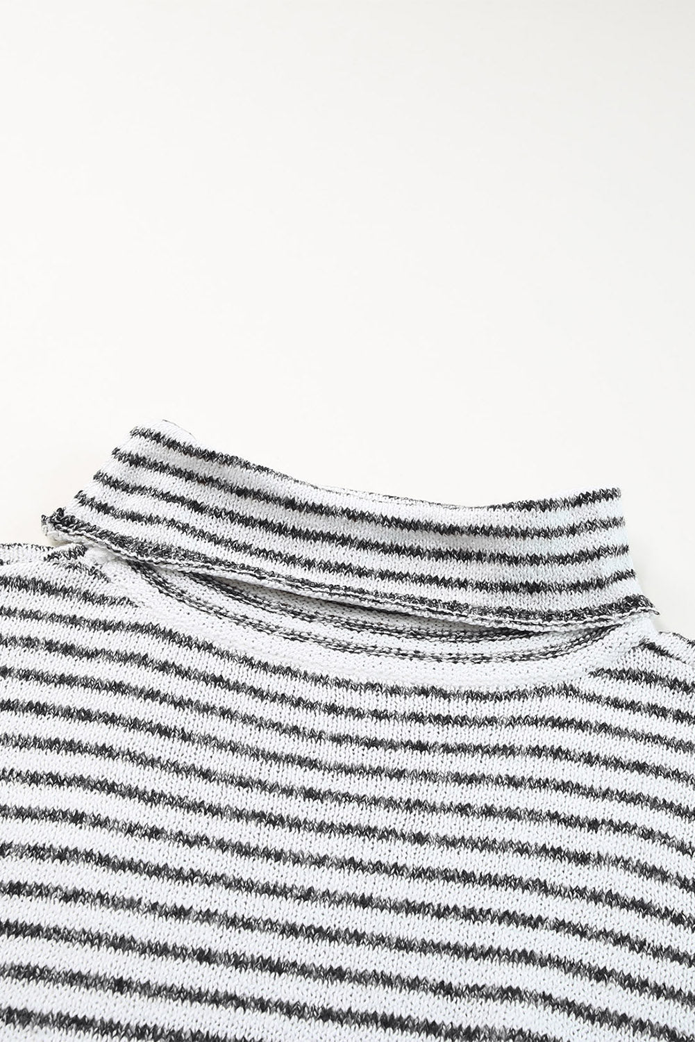 Khaki Striped Turtleneck Loose Sweater
