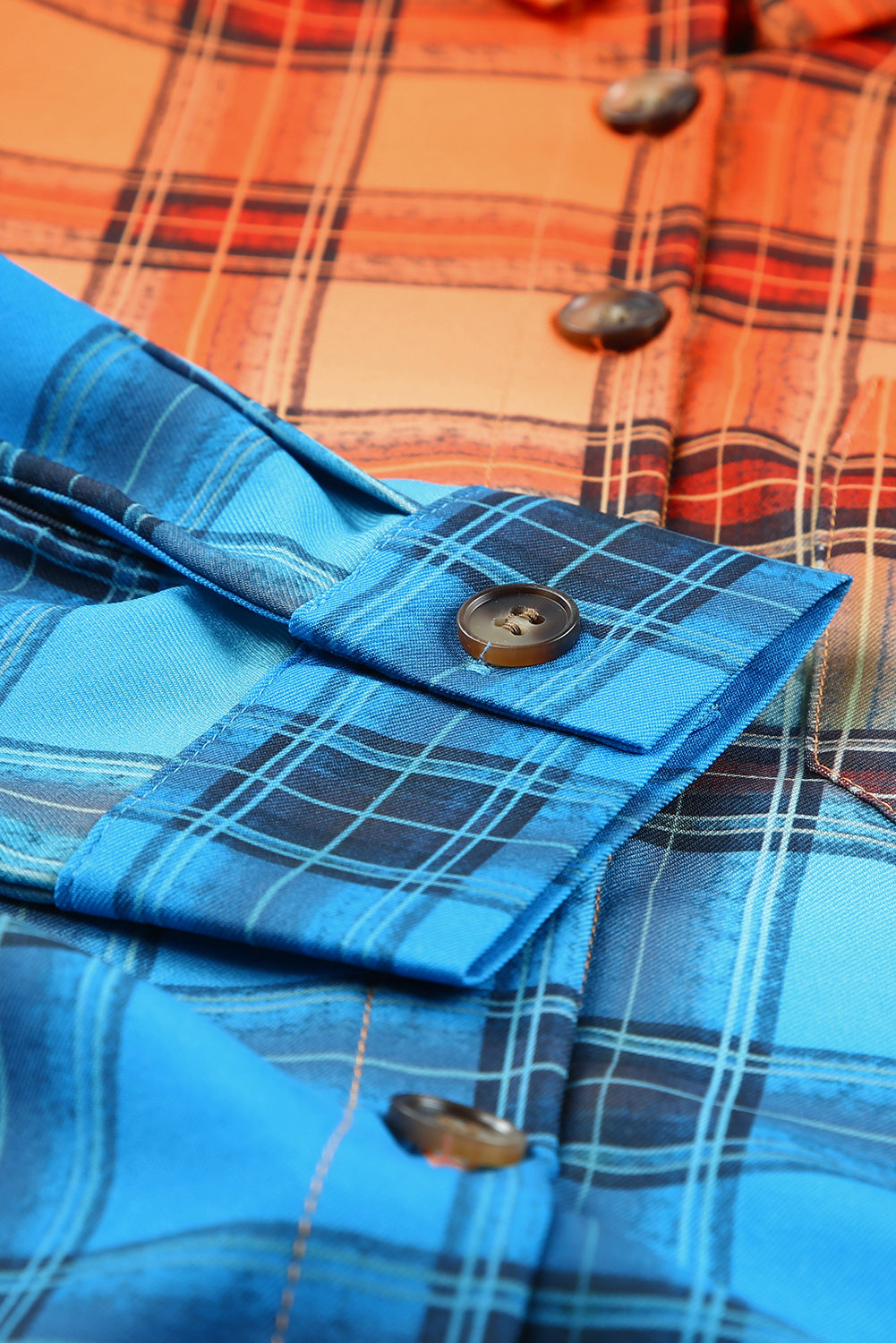 Mini abito a camicia scozzese con bottoni scozzesi arancione sfumato