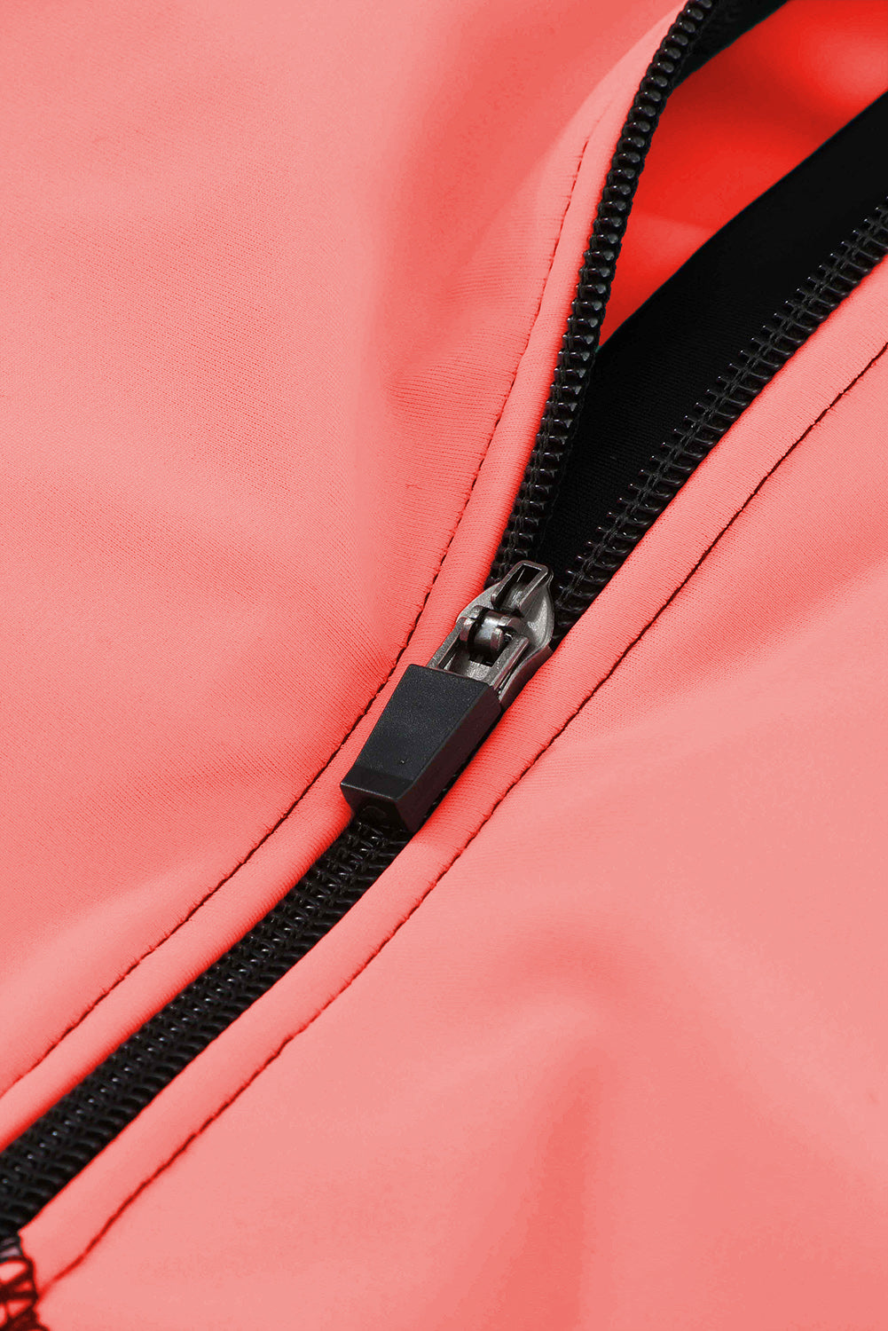 Pink Color Block Zipper Long Sleeve Rash Guard Swimwear