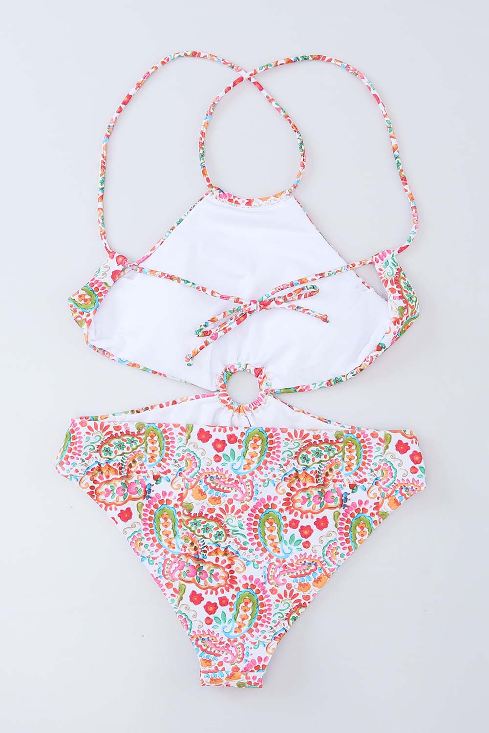 Maillot de bain une pièce multicolore à imprimé floral avec lacets et dos nu