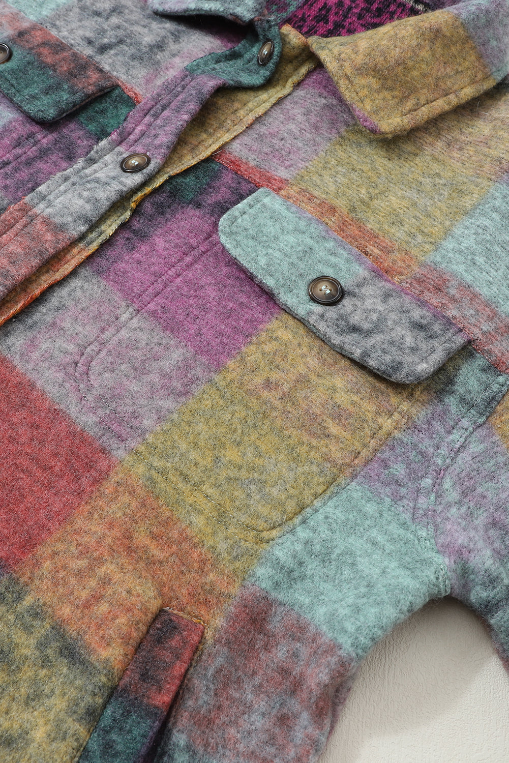 Shacket oversize con tasca scozzese spazzolato multicolore