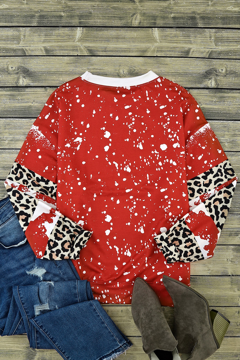 Fiery Red Tie-Dye Leopard Long Sleeve Top