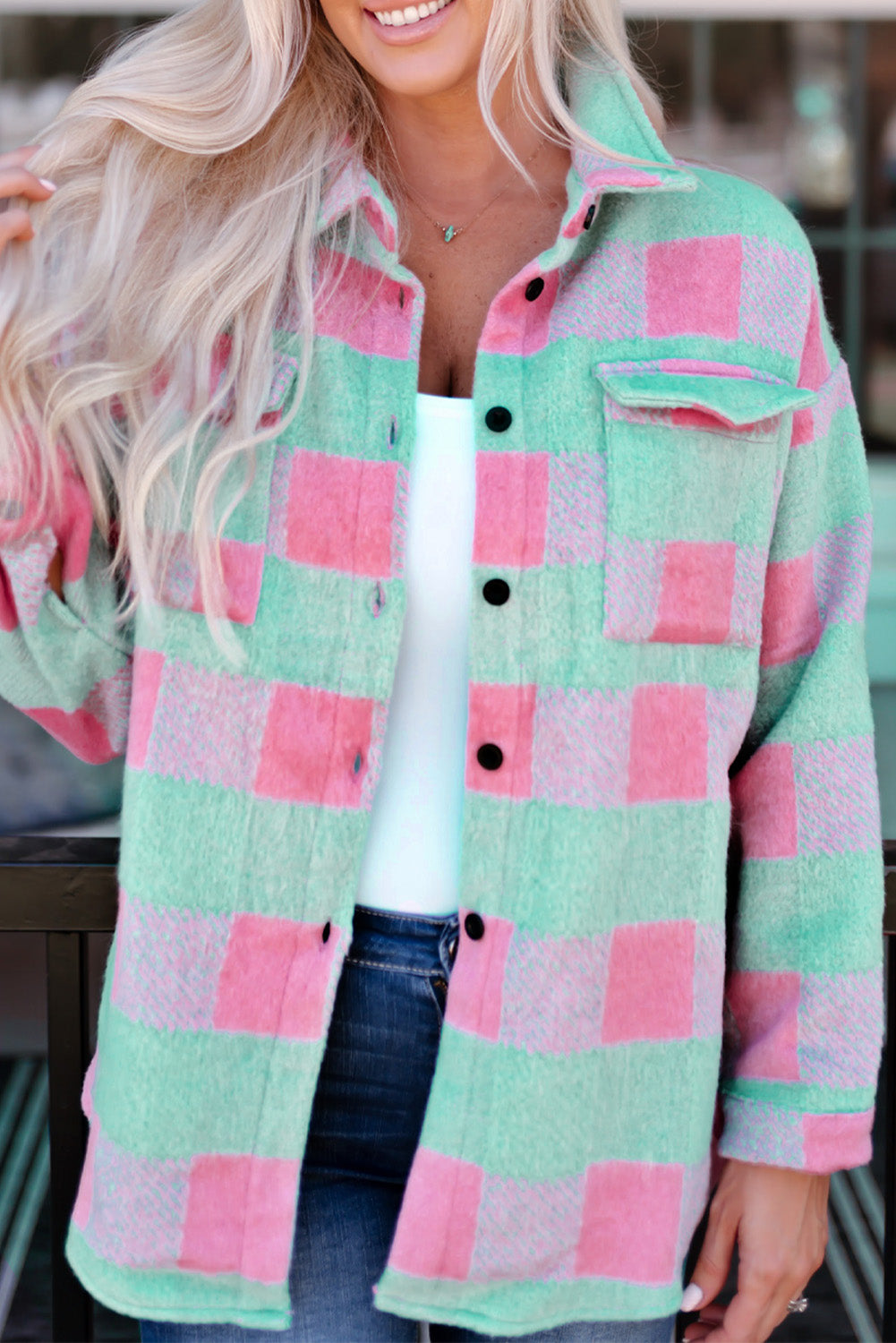 Prevelika jakna s ružičastim kariranim uzorkom