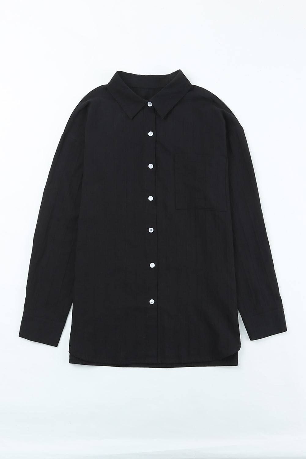 Schwarzes, strukturiertes, langärmliges Hemd mit geknöpften Taschen