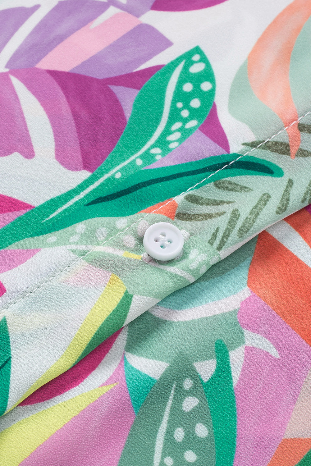 Cache-maillot de plage boutonné à imprimé végétal multicolore à demi-manches