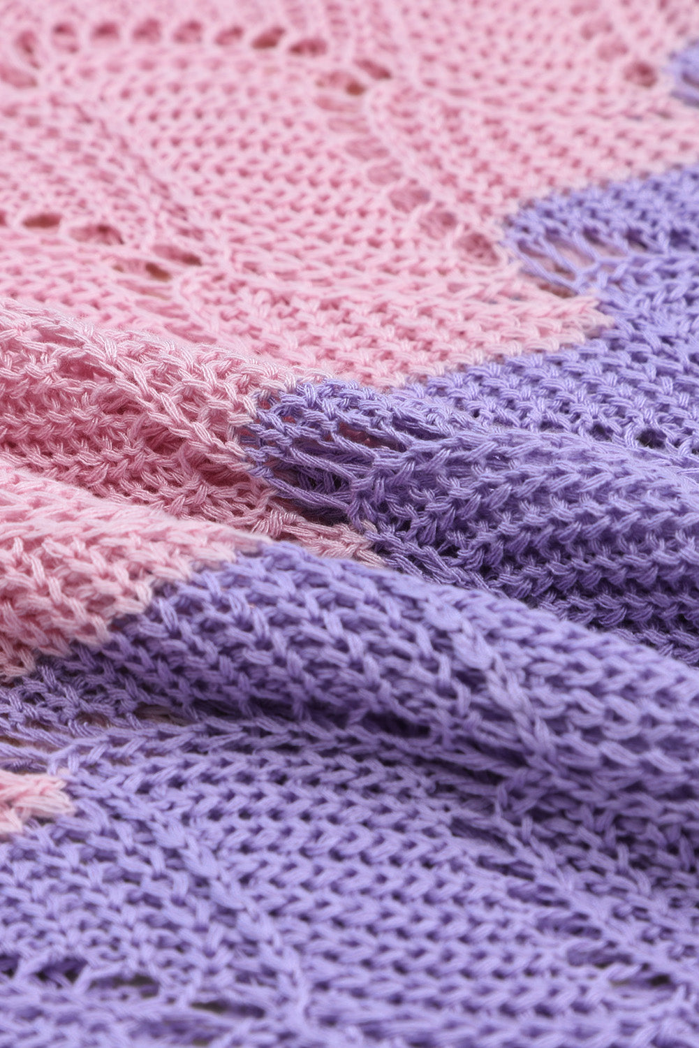 Pull ample tricoté creux à blocs de couleurs rose