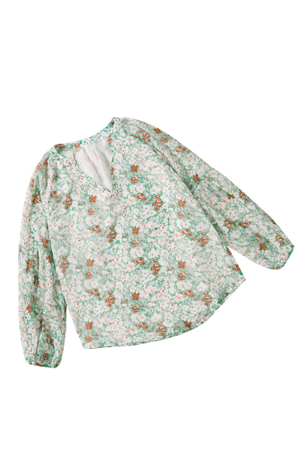 Top con maniche lunghe a sbuffo con scollo a V e stampa floreale multicolore