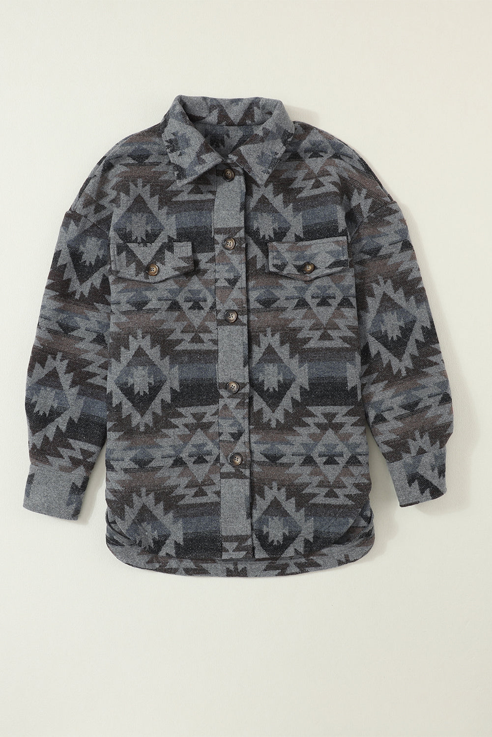 Siva ležerna jakna na spuštena ramena s printom Western Aztec